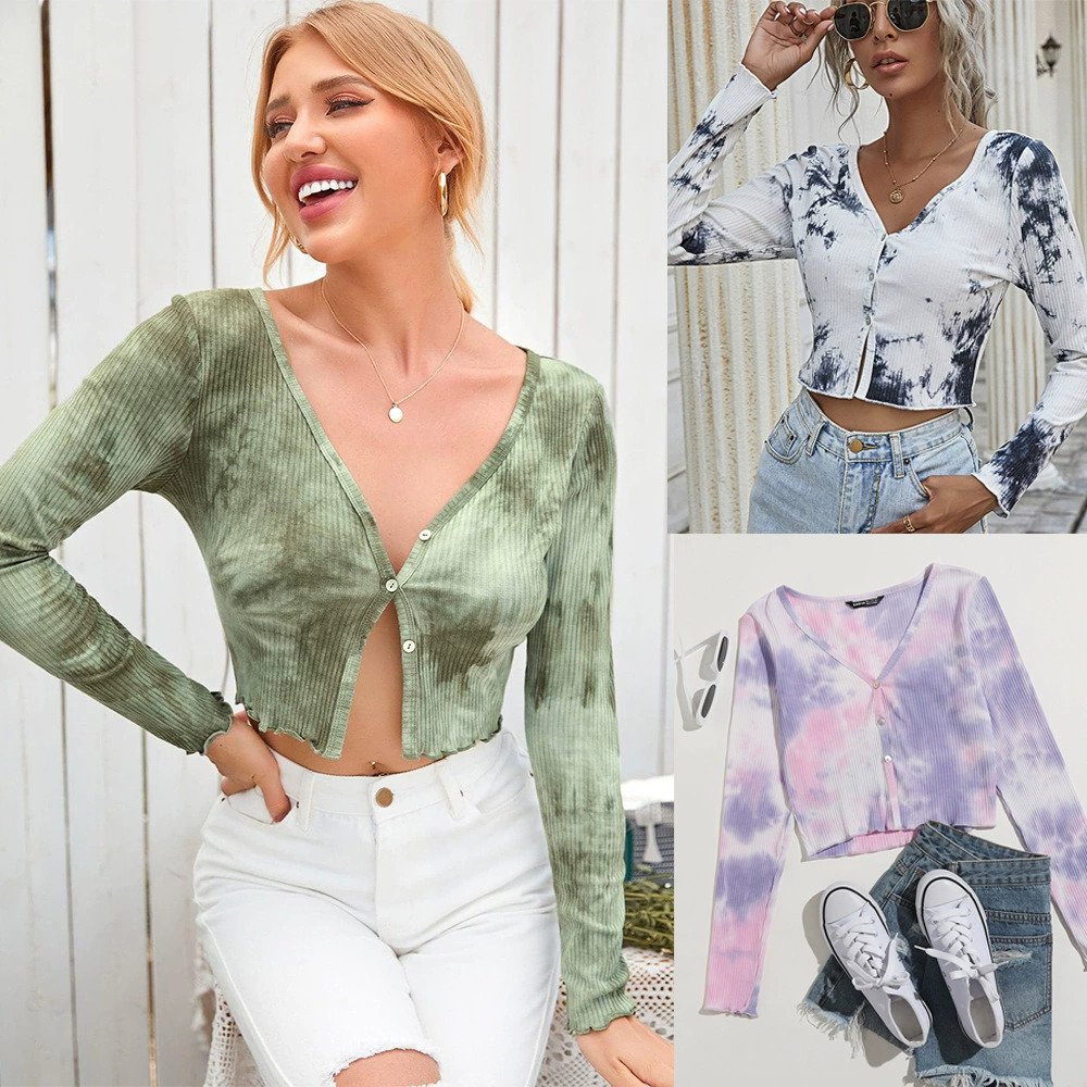 ZARA Spring Fashion Tie Dye Long Sleeve Cardigan Tee Casual Versatile Slim Fit